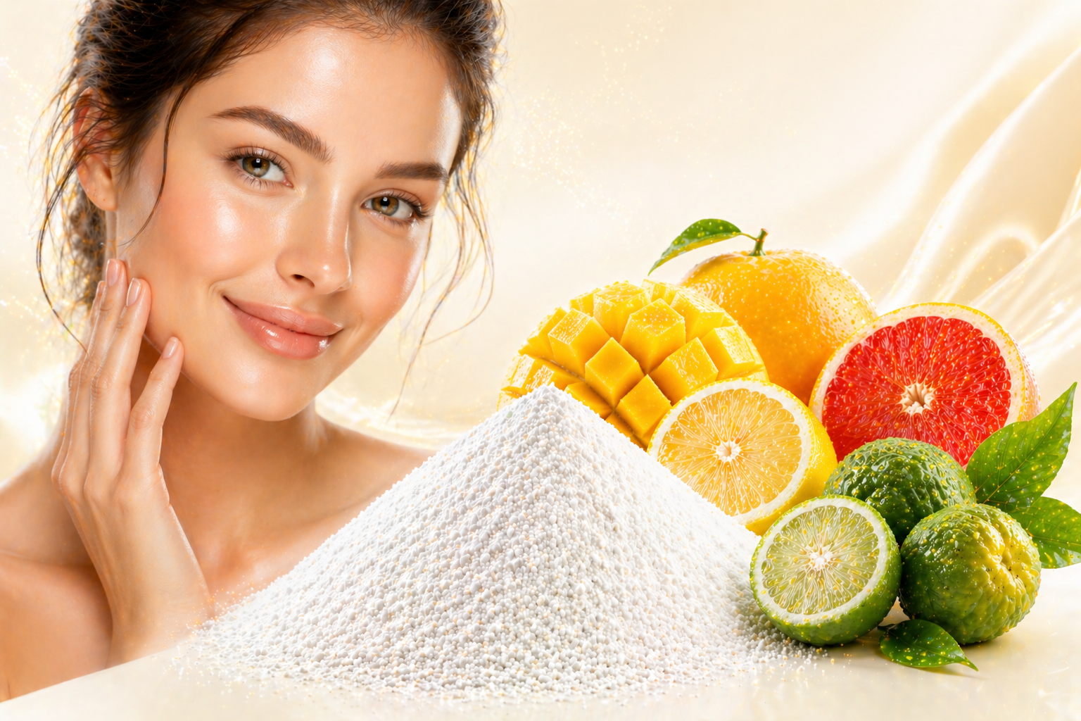plant-based exosome-inspired skin ingredient white powder with citrus and mango