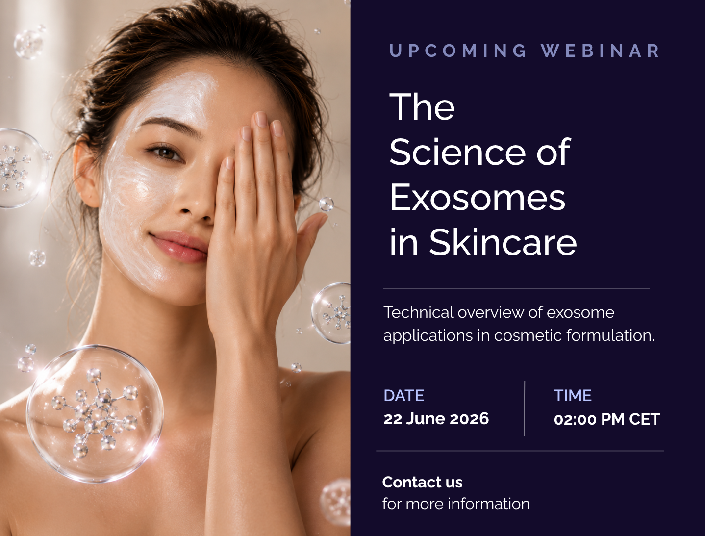 Woman portrait with biotech skincare presentation about exosomes in skincare