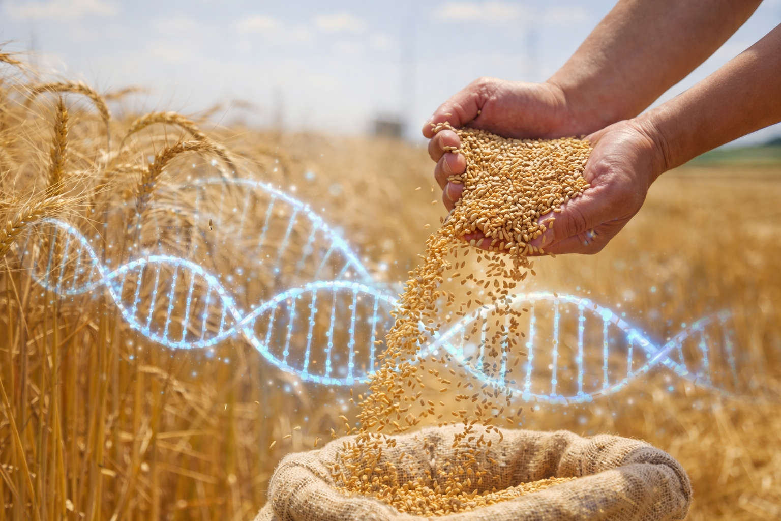 Rice PDRN biotechnology illustrated through rice grains and DNA structure