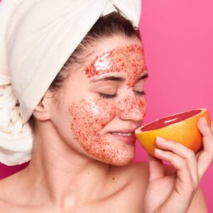 GlowActive AHA exfoliating fruit complex with pineapple lime and passion fruit on skin