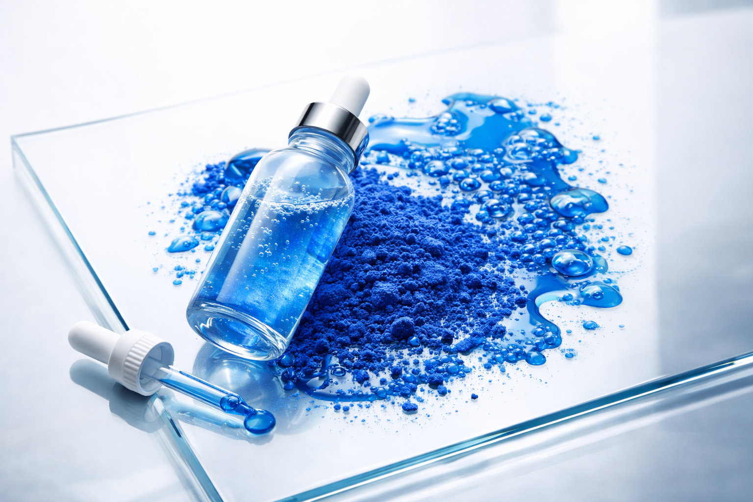 Copper Tripeptide-1 GHK-Cu blue serum and powder cosmetic peptide for skincare formulation