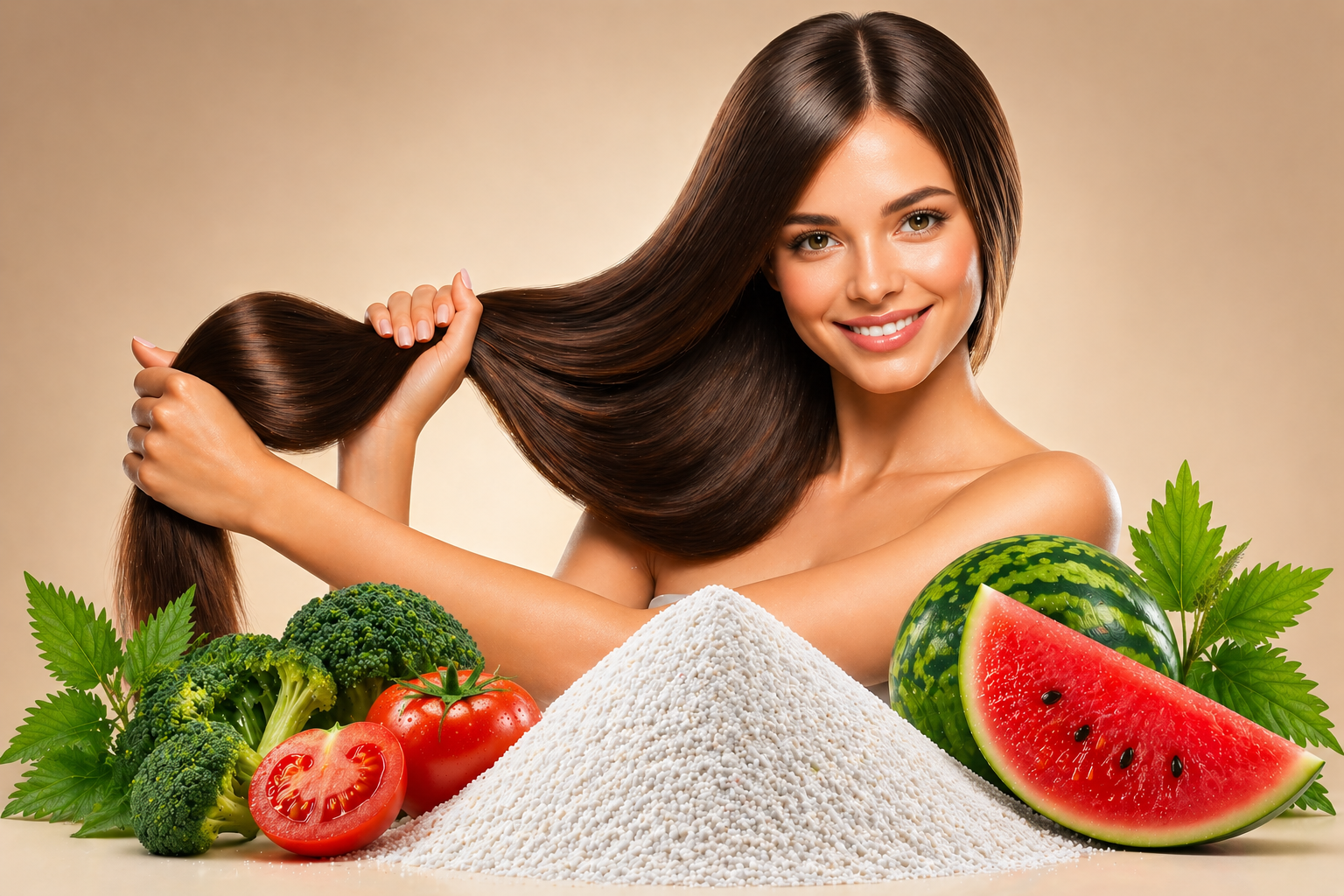 exosome hair supplement ingredient white powder with tomato broccoli watermelon and botanicals
