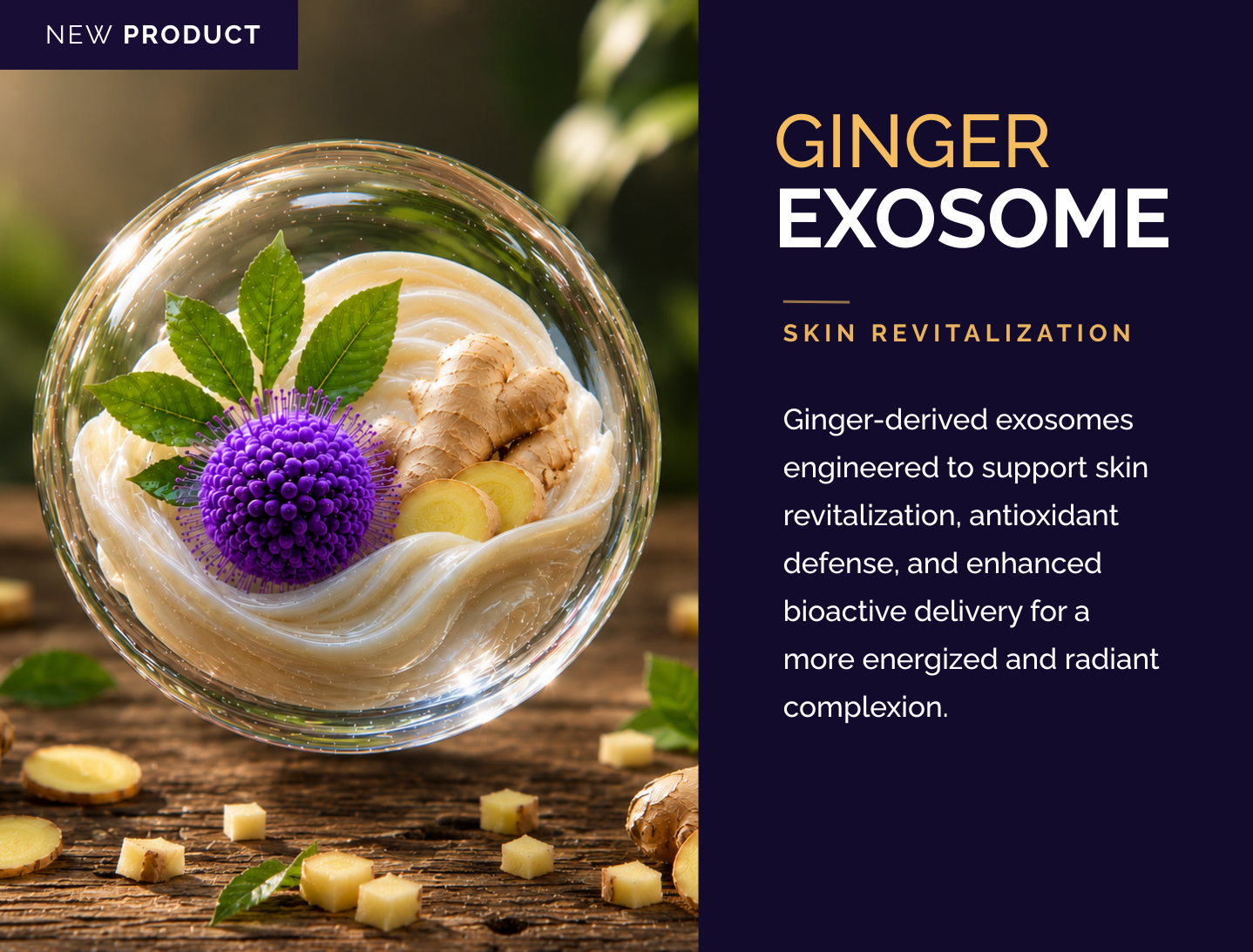 Ginger Exosome biotech active for skin revitalization, antioxidant defense, and enhanced bioactive delivery