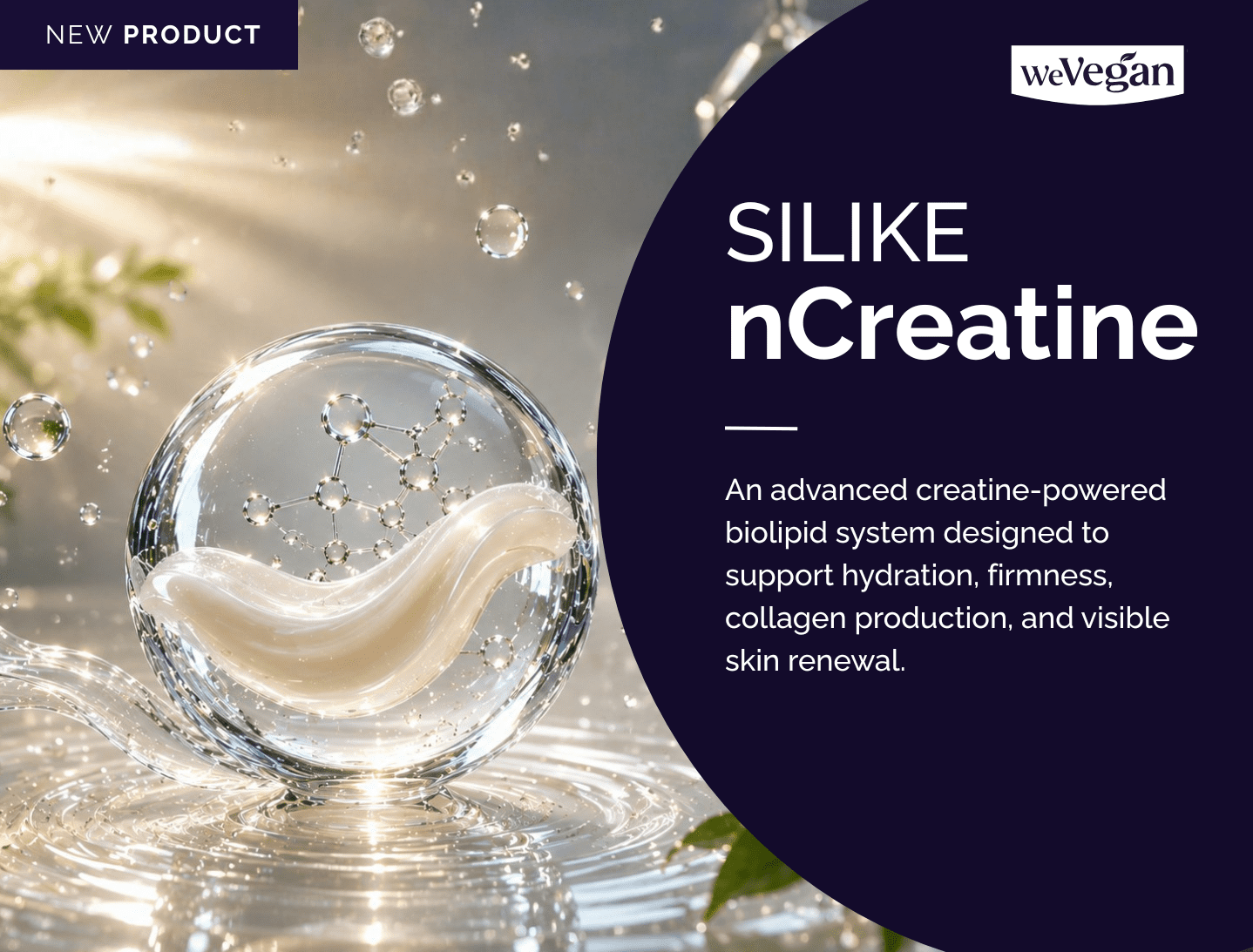 Silike nCreatine™ cosmetic ingredient featuring a creatine-powered biolipid delivery system designed to support skin hydration, firmness, and visible skin renewal.
